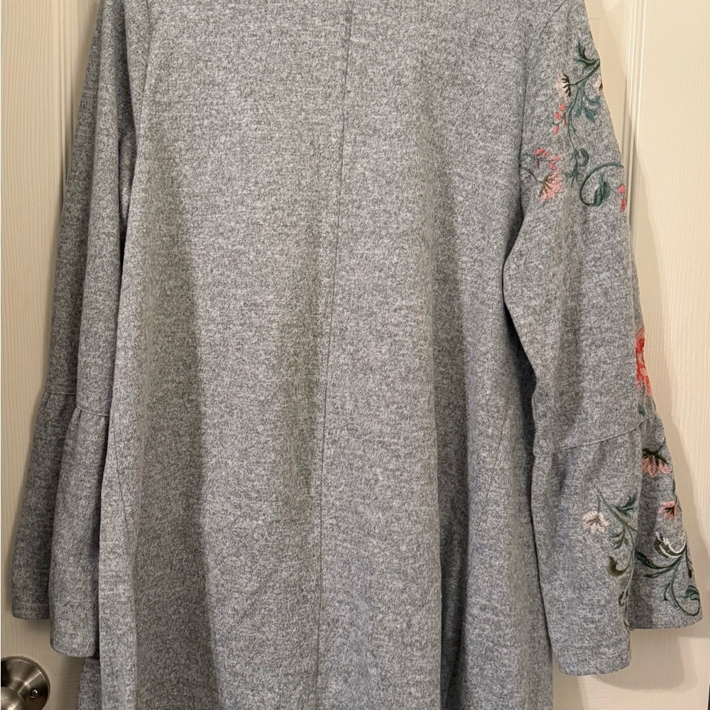 International Concepts Embroidered Floral Cardigan XL Gray Open Front - Picture 7 of 9